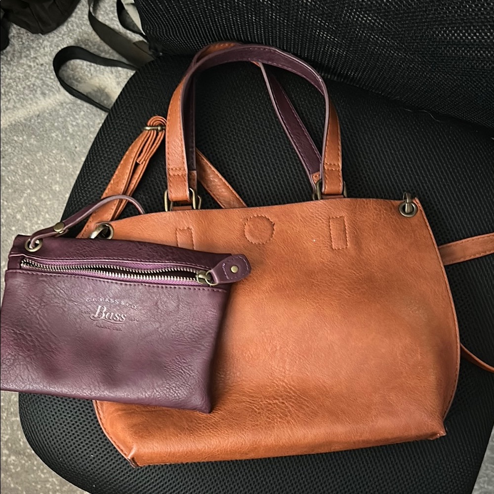 Bass Brown and Purple Faux Leather Purse Bag Set